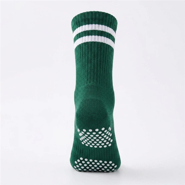 Custom Non Slip Football Socks Forest Green Anti Skid Grip Soccer Socks With White Grip Dots OEM Team Logo Mid Calf Athletic Socks suppliers