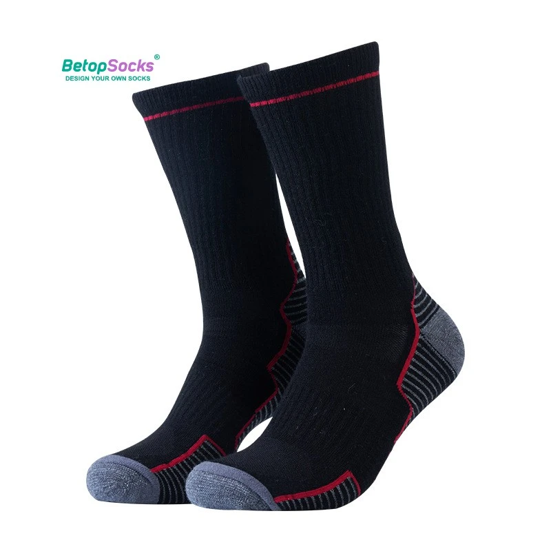 Unisex-Ski-Crew-Socken aus Merinowolle, hochwertige Outdoor-Wander-Sportsocken für Herren, lässiger Stil, Logo unten, dicker, Winter und Herbst